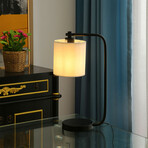 Black Industrial Iron Desk Lamp + Fabric Shade