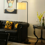 Black Metal Arched Floor Lamp + Fabric Shade