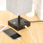 Black Desk Lamp + Fabric Shade // Charging Outlet + USB Ports // Set of 2