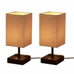 Black Desk Lamp + Fabric Shade // Charging Outlet + USB Ports // Set of 2