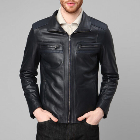 Dino Leather Jacket // Navy Blue (XS)