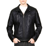 Fulvio Leather Jacket // Navy Blue (XS)