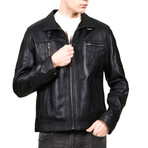 Fulvio Leather Jacket // Navy Blue (XS)