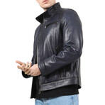 Achille Leather Coat // Navy Blue (3XL)