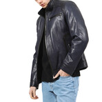 Achille Leather Coat // Navy Blue (3XL)