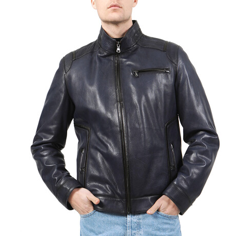 Achille Leather Coat // Navy Blue (XS)