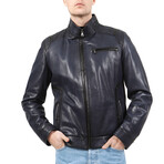 Achille Leather Coat // Navy Blue (3XL)