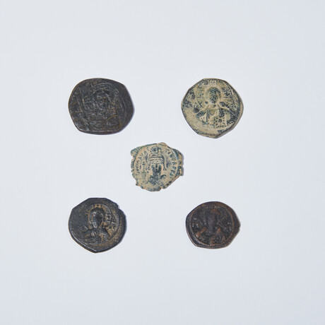 Small Collection of 5 Byzantine Bronze Coins // c. 582-1081 AD