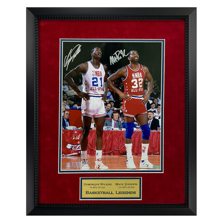 Magic Johnson & Dominique Wilkins // Framed + Signed Photograph // NBA All Stars