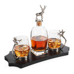 Stag Whiskey Set // Decanter + 2 Stag Whiskey Glasses