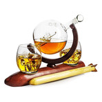 Rocket Whiskey Set with Solar System // Decanter + 2 Planet Whiskey Glasses