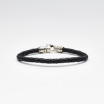 Bali Silver + 18K Gold Accented Leather Bracelet // Silver + Gold + Black