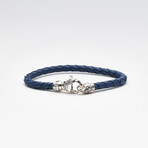 Bali Silver + 18K Gold Accented Leather Bracelet // Silver + Gold + Blue