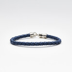 Bali Silver + 18K Gold Accented Leather Bracelet // Silver + Gold + Blue