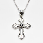 Men's Bali Accented Cross Pendant + Rhodium Plated Wheat Chain // Silver + 18K Gold + Black Spinel
