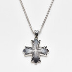 Men's Textured Cross Pendant + Rhodium Plated Wheat Chain // Silver