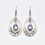 Women's Bali Tanzanite Chandelier Earrings // Silver + 18K Gold