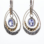 Women's Bali Tanzanite Chandelier Earrings // Silver + 18K Gold
