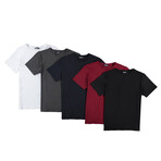 Set of 5 Crewneck T-Shirts // White + Anthracite + Dark Blue + Black + Burgundy (S)