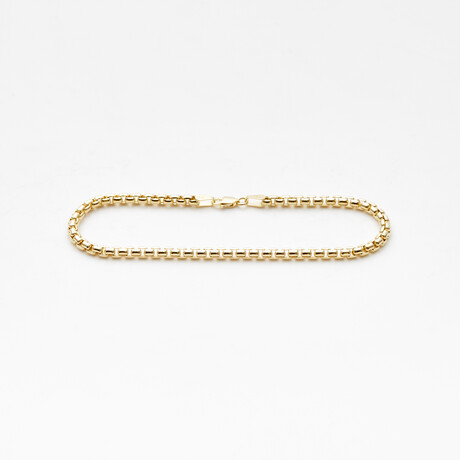 Solid 18K Gold Round Box Chain Bracelet // 3.5mm // Yellow Gold // 8"