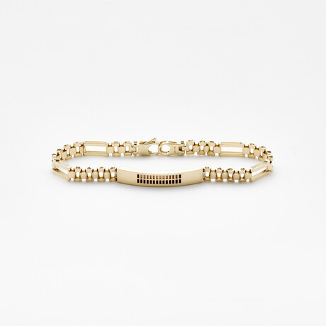 Solid 10K Gold Patterned ID Bracelet // 6.5mm // Yellow Gold