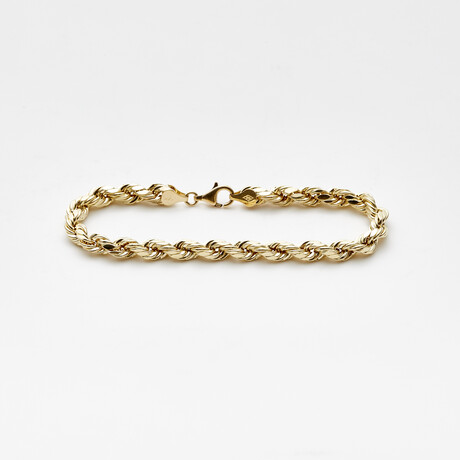 Hollow 14K Gold Italian Rope Chain Bracelet // 7mm // Yellow Gold