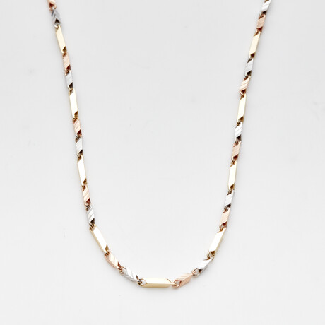 Solid 14K Tri-Color Gold Diamond Cut Bullet Chain Necklace // 1.8mm // Yellow Gold + White Gold + Rose Gold (18" // 6.9g)