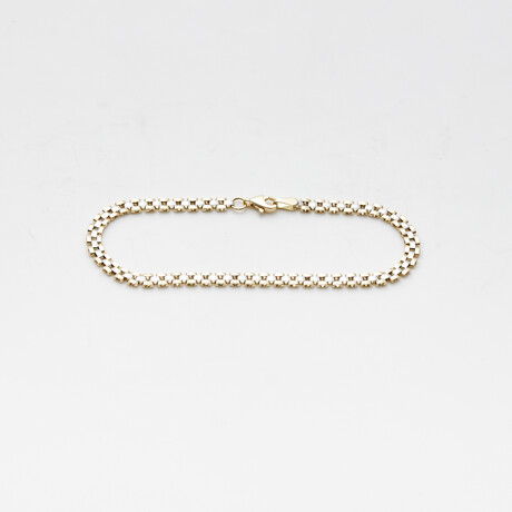 Solid 10K Two-Tone Gold Patterned Chain Link Bracelet // 4mm // Yellow Gold + White Gold