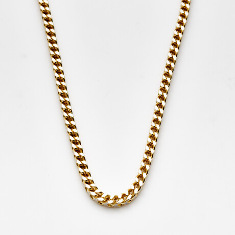 Hollow 10K Gold Pave Franco Chain Necklace // 3.5mm // Yellow Gold + White Gold