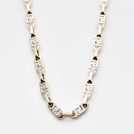Solid 10K Two-Tone Gold Greek Key Designed Necklace // 5mm // Yellow Gold + White Gold (20" // 13.6g)