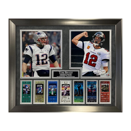 Tom Brady 2-way w/ Tickets // Framed + Unsigned // Patriots + Buccaneers