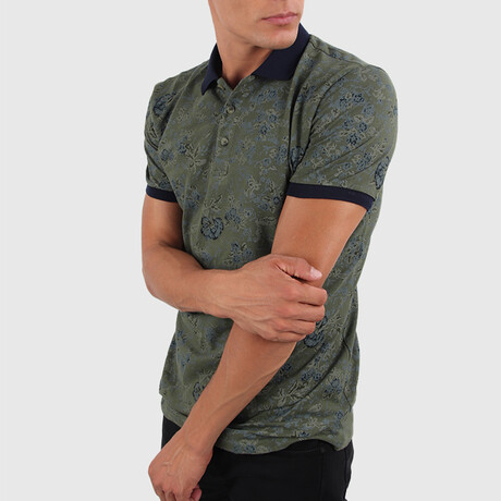Floral Polo Shirt // Olive Green (Small)