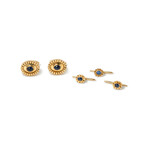 Gucci 18k Yellow Gold + Sapphire Cufflinks + Shirtlinks Set // 3 Shirtlinks // Estate