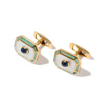 Craig Drake 18k Yellow Gold + Blue Opal + Sapphire Cufflinks // Estate