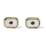 Craig Drake 18k Yellow Gold + Blue Opal + Sapphire Cufflinks // Estate