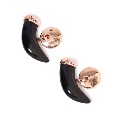 Pomellato 9k Rose Gold + Jet Stone Cufflinks II // Estate