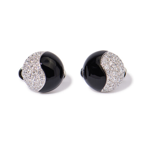 De Ambrosi 18k White Gold + Onyx + Black Diamond Cufflinks // Estate