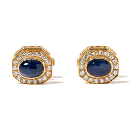 French 18k Yellow Gold + Diamond + Sapphire Cufflinks III // Estate