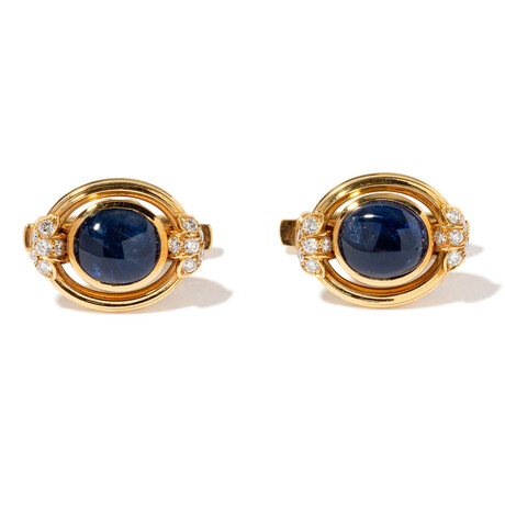 French 18k Yellow Gold + Diamond + Sapphire Cufflinks II // Estate