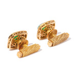 French 18k Yellow Gold + Emerald + Diamond Cufflinks I // Estate