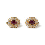 French 18k Yellow Gold + 18k White Gold + Ruby + Diamond Cufflinks // Estate