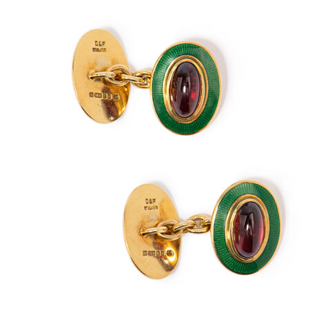 Deacon & Frank 18k Yellow Gold + Garnet Cufflinks // Estate