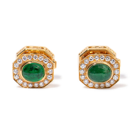 French 18k Yellow Gold + Emerald + Diamond Cufflinks V // Estate