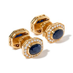 French 18k Yellow Gold + Diamond + Sapphire Cufflinks III // Estate