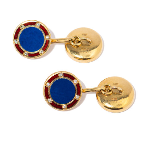 Tiffany & Co. 18k Yellow Gold Enamel + Diamond Cufflinks // Estate