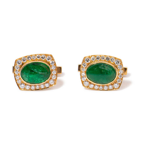 French 18k Yellow Gold + Emerald + Diamond Cufflinks I // Estate