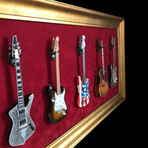 Mini Guitar Display Frame for 5 Mini Guitars // 18"H x 33"W (Red Suede)