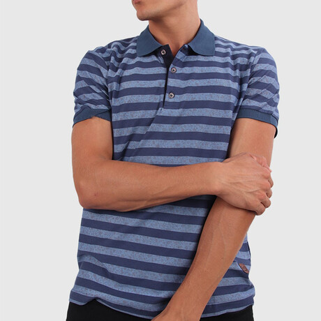 Wide Striped Polo Shirt // Navy Blue (Medium)