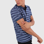 Wide Striped Polo Shirt // Navy Blue (Medium)