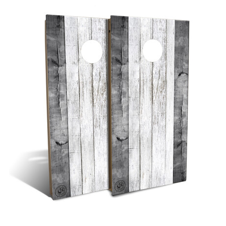Gray + White Barnstripe // Cornhole Board Set
